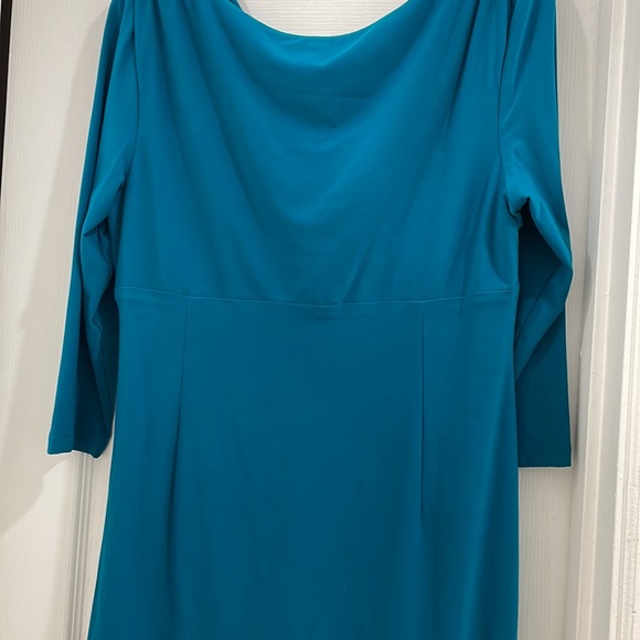 Dark teal blue American Living dress size 16 with 3/4 sleeves and slit - Picture 4 of 6